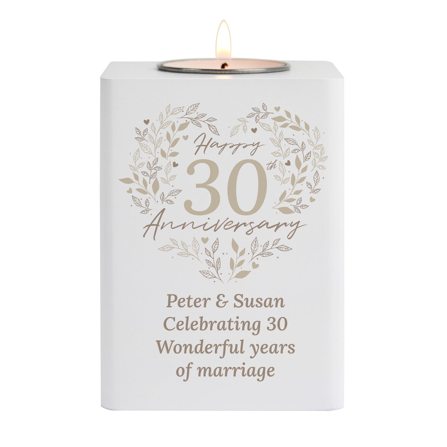 Personalised 30th Pearl Wedding Anniversary Tea Light Holder