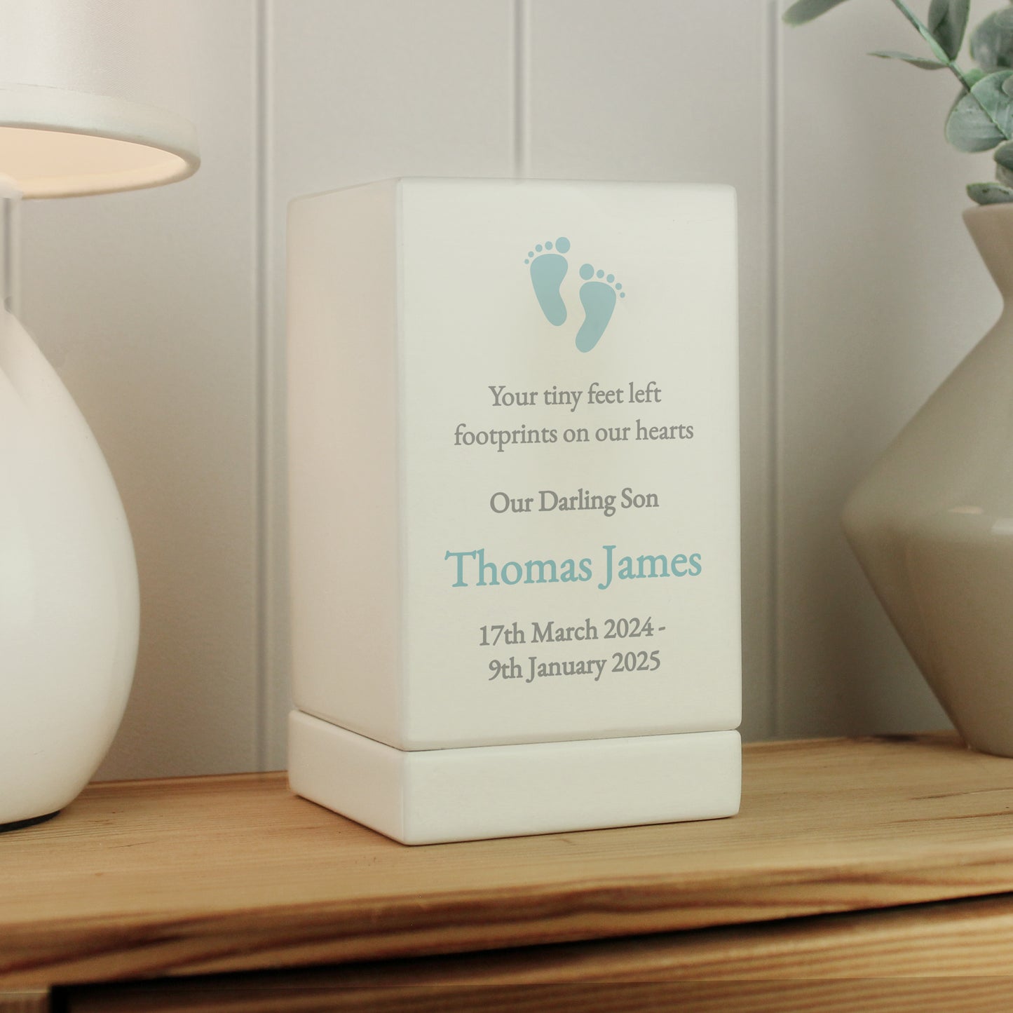 Personalised Baby Boy Small Wooden Urn