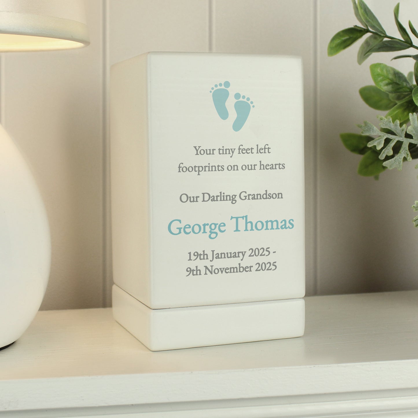 Personalised Baby Boy Small Wooden Urn