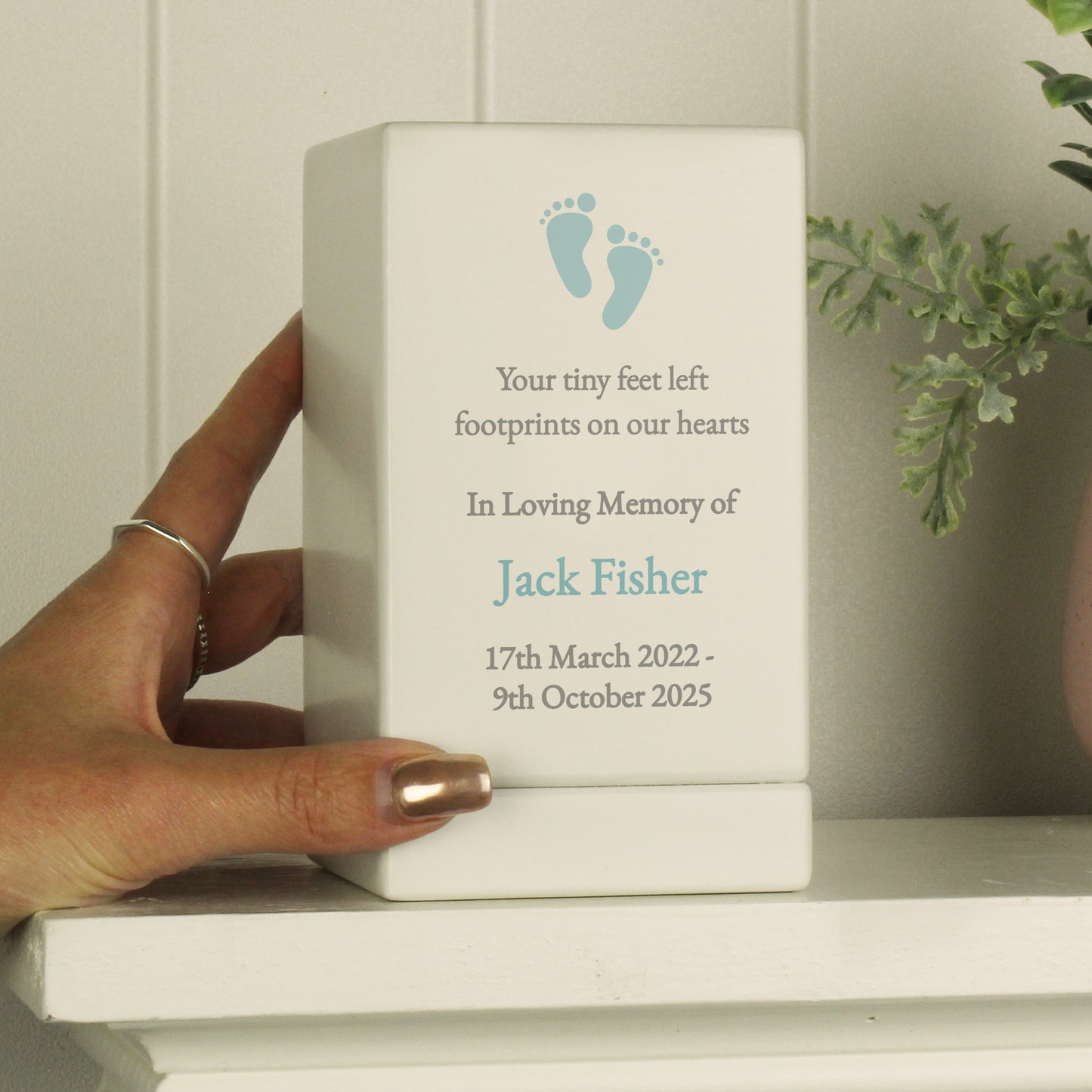 Personalised Baby Boy Small Wooden Urn