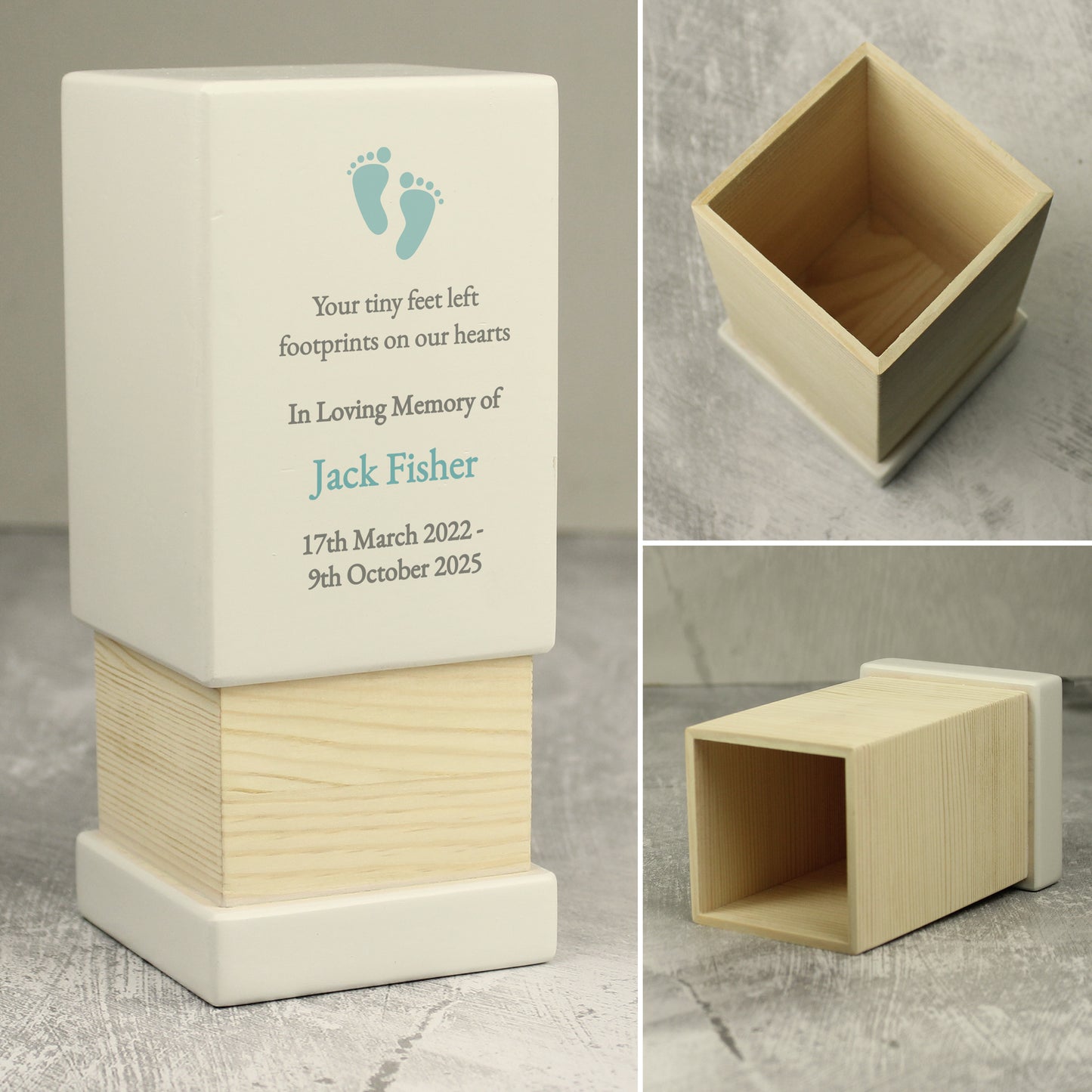 Personalised Baby Boy Small Wooden Urn