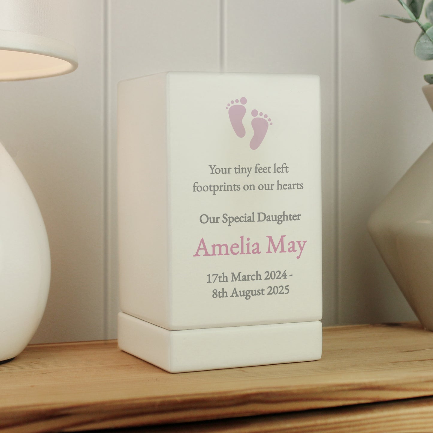 Personalised Baby Girl Small Wooden Urn