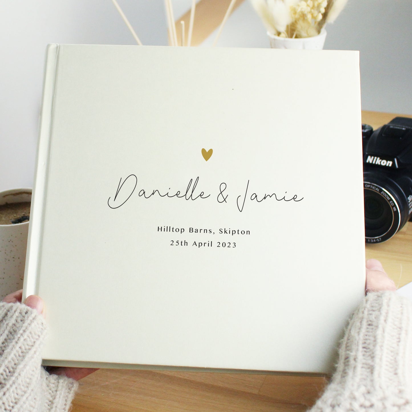 Personalised Gold Heart Couples Square Photo Album