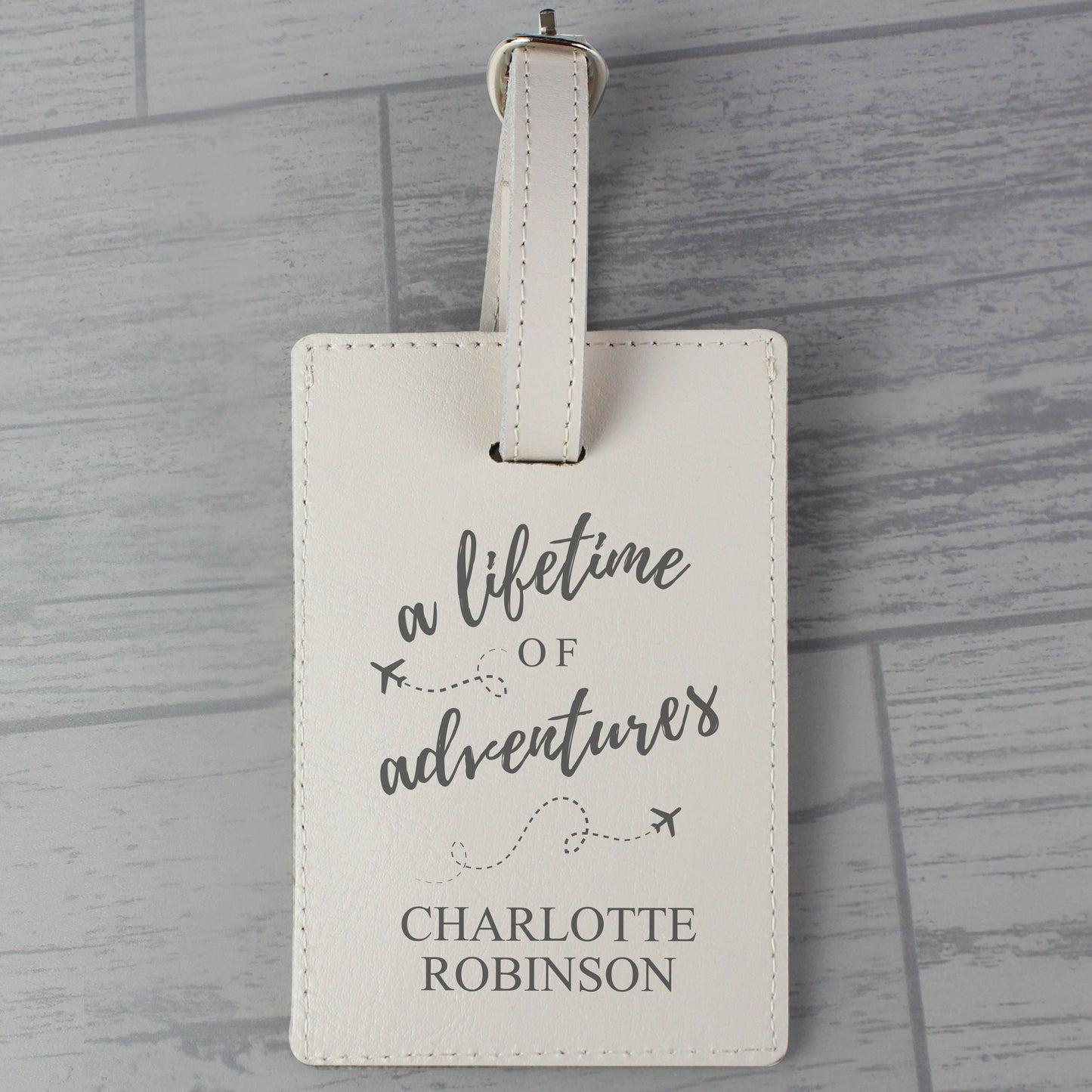 Personalised 'Lifetime of Adventures' Cream Luggage Tag