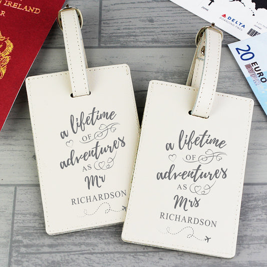 Personalised 'Lifetime of Adventures' Couples Luggage Tags