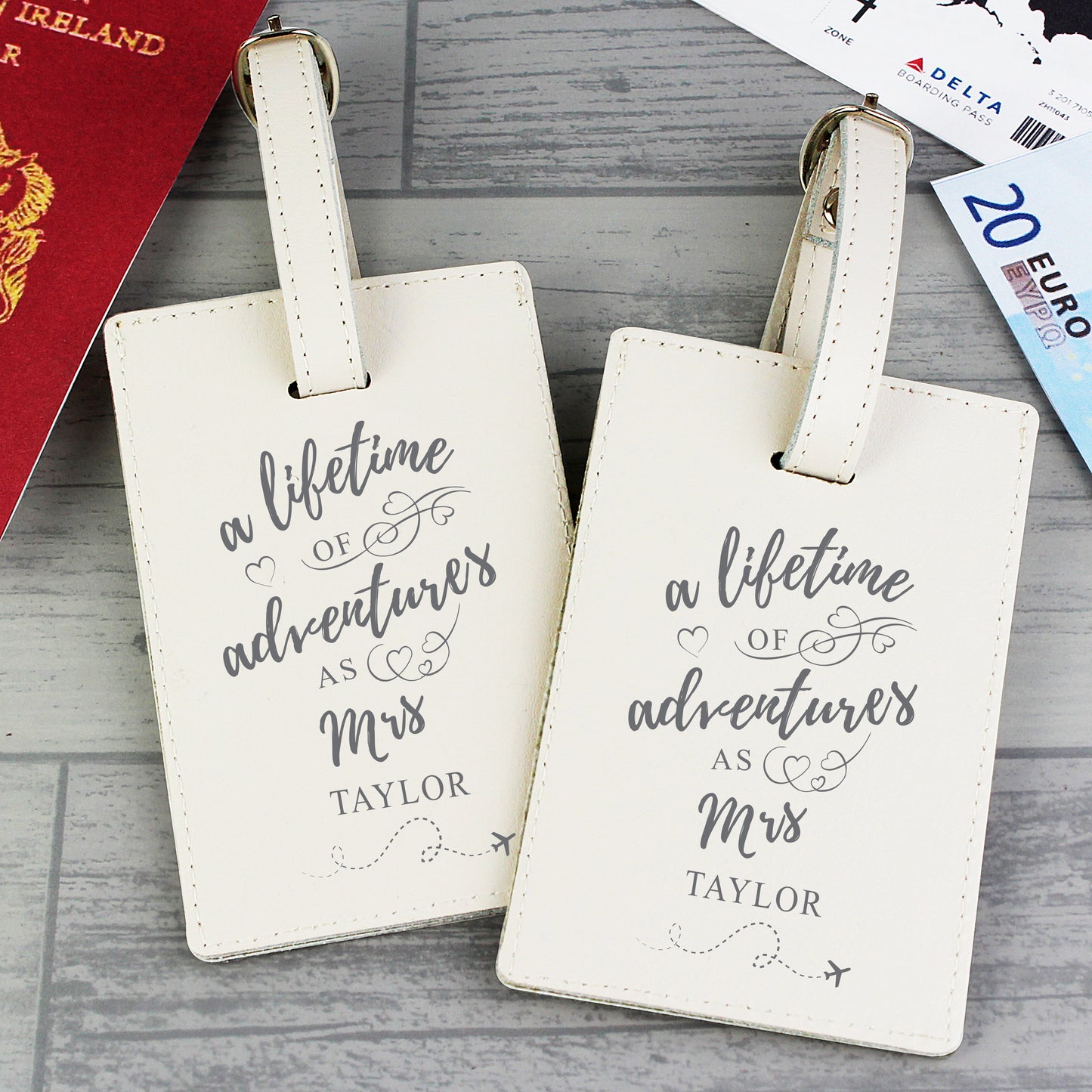 Personalised 'Lifetime of Adventures' Couples Luggage Tags