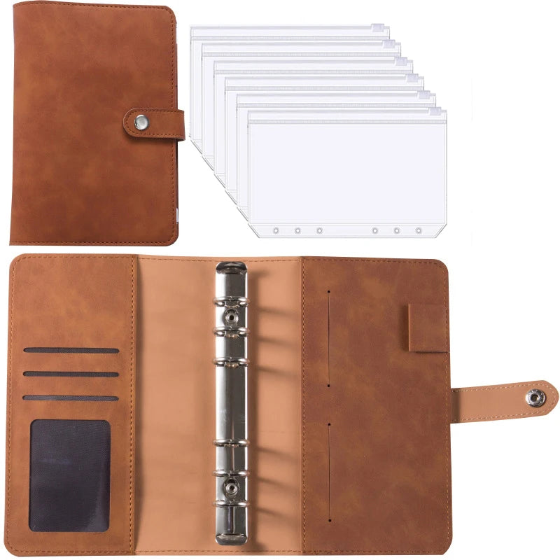 2024 A6 PU Leather Budget Binder Notebook Cash Envelopes System Set,with Binder Pockets for Money Budget Saving Bill Organizer