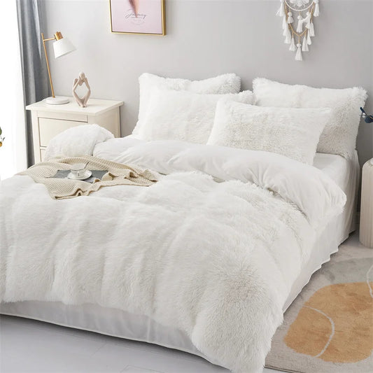 3 Piece Deluxe Winter Thickened Plush Duvet Cover and Pillowcase Dormitory Bedding for Single and Double Beds