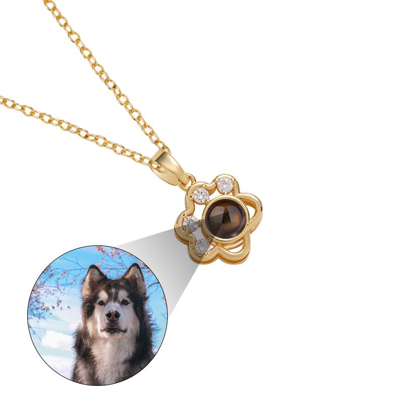 Custom Glittering Puppy Paw Hidden Photo Necklace