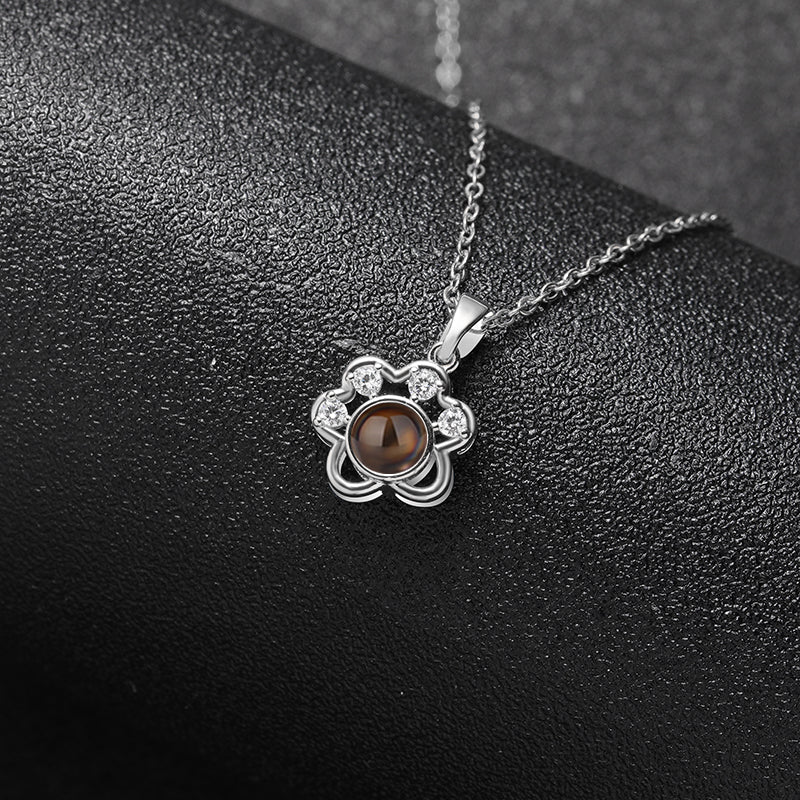 Custom Glittering Puppy Paw Hidden Photo Necklace