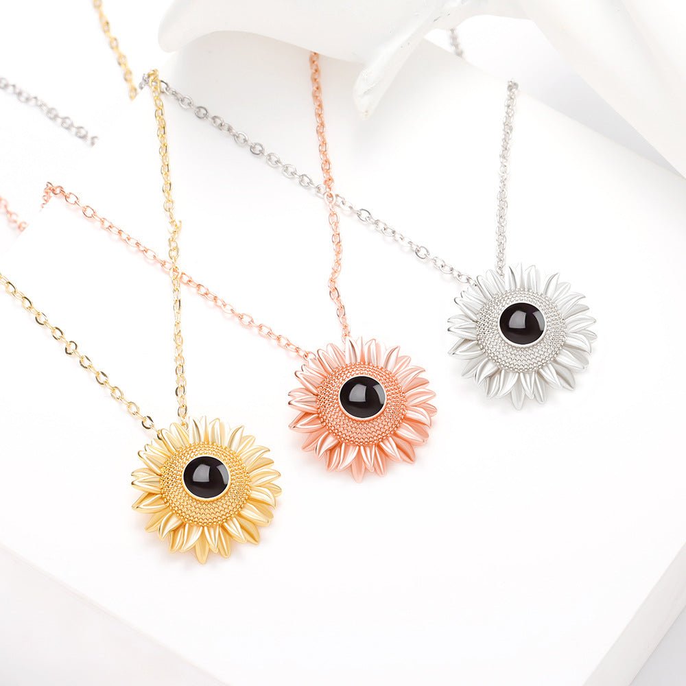 Custom Hidden Photo Projection Bloom Sunflower Necklace