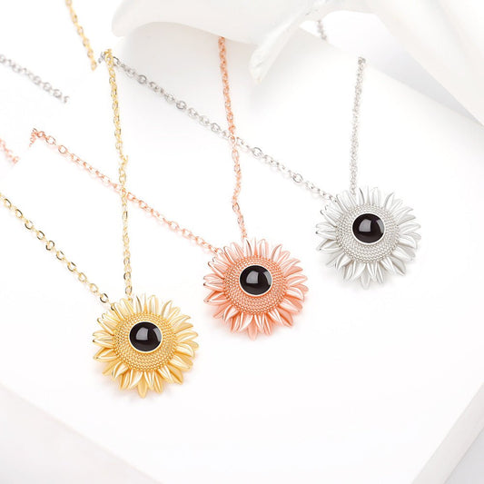 Custom Hidden Photo Projection Bloom Sunflower Necklace