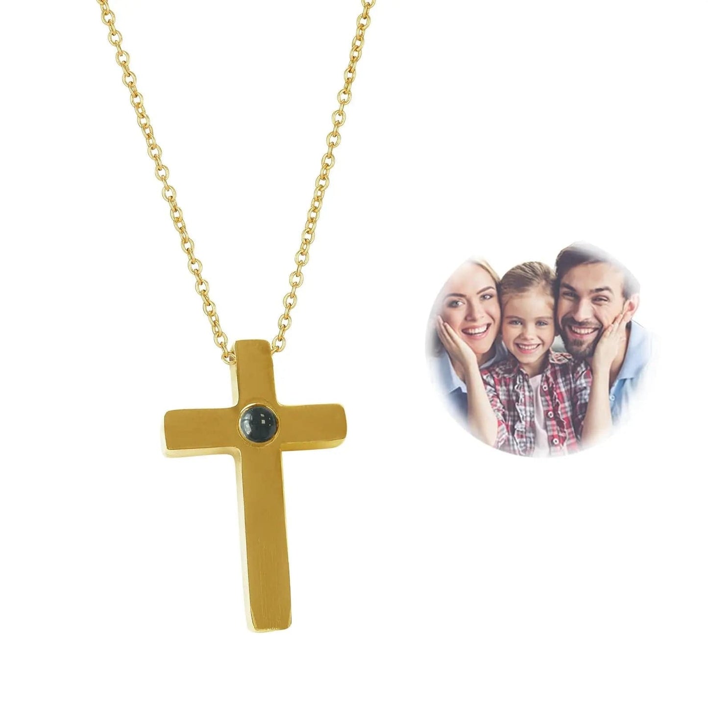 Custom Photo Projection Divine Cross Pendant Necklace