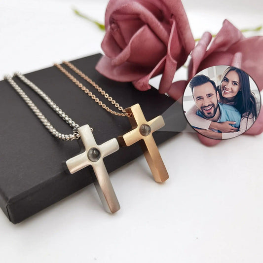 Custom Photo Projection Divine Cross Pendant Necklace