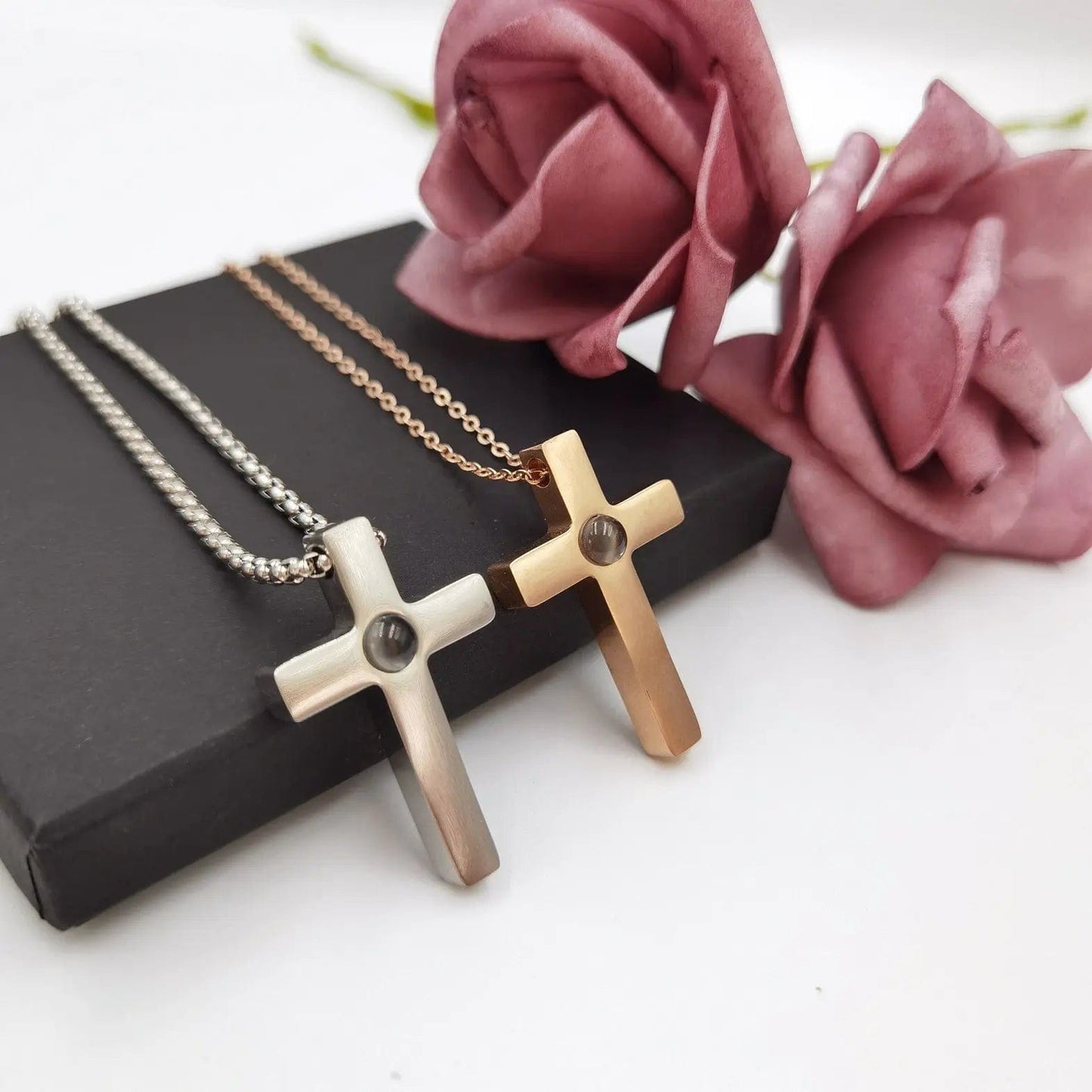 Custom Photo Projection Divine Cross Pendant Necklace