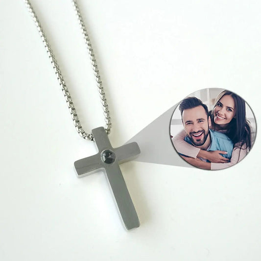 Custom Photo Projection Divine Cross Pendant Necklace