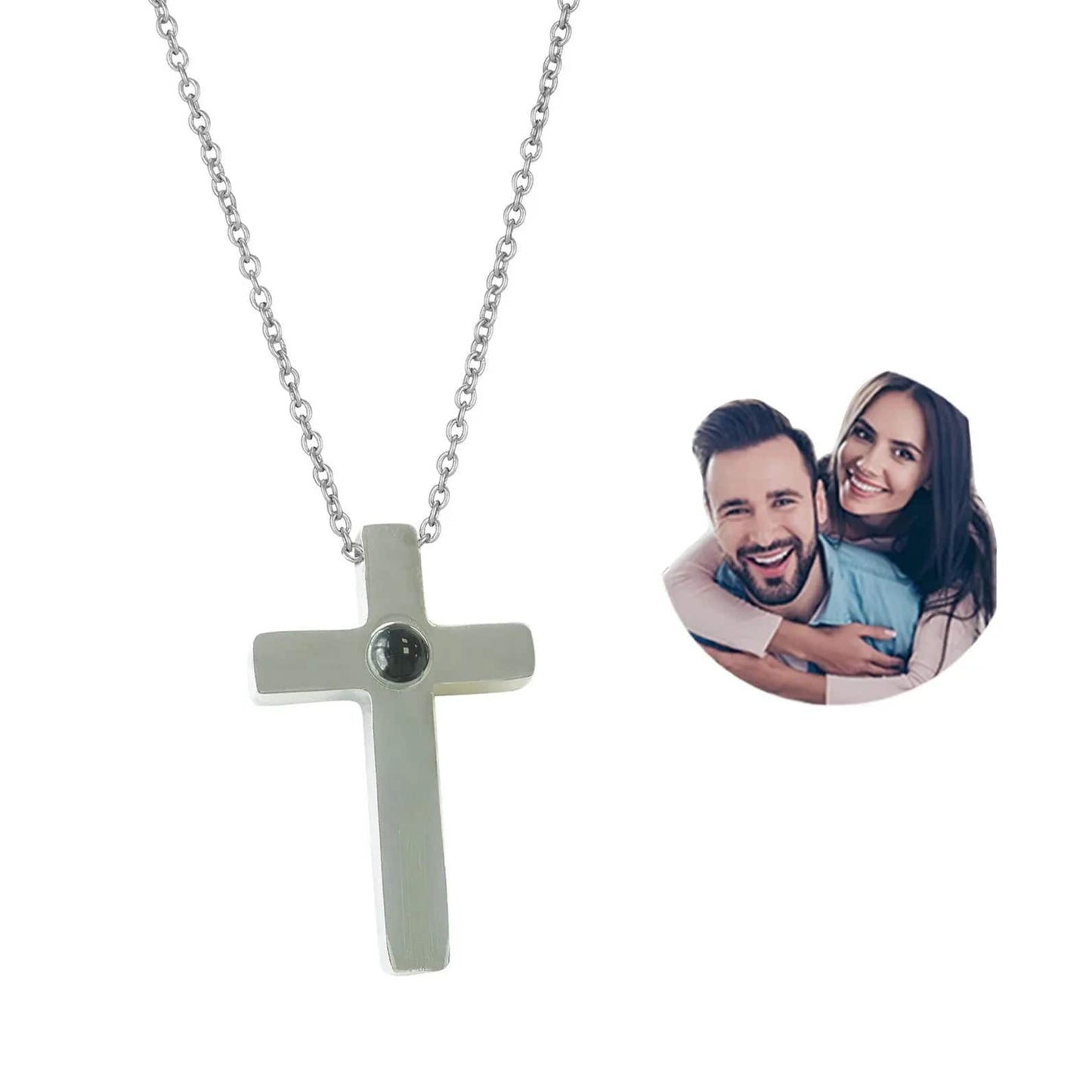 Custom Photo Projection Divine Cross Pendant Necklace