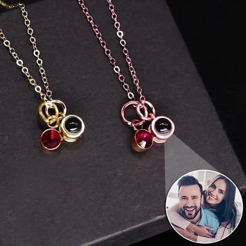 Custom Photo Projection Necklace with Birth Stone Pendant