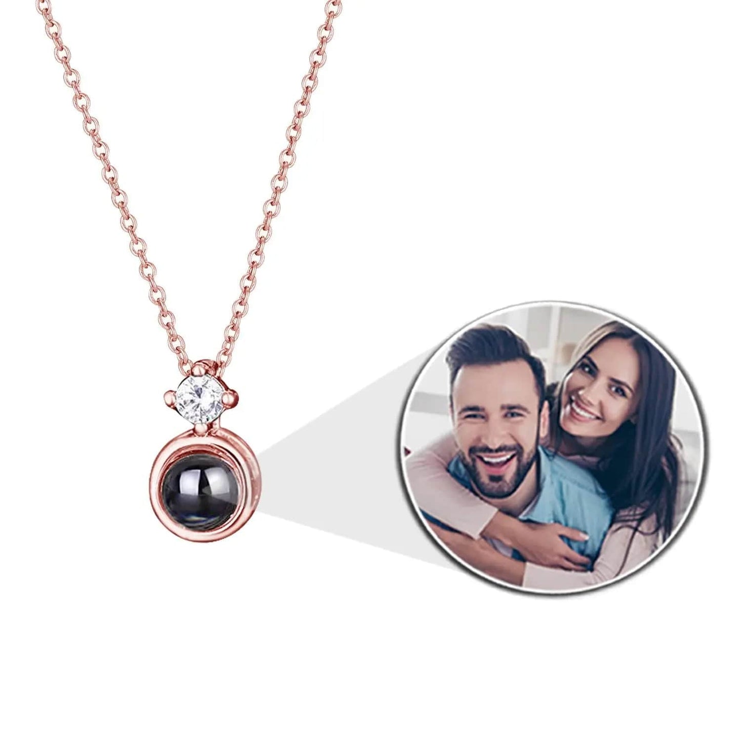 Custom Photo Projection Tiny Diamond Zircon Gem Necklace