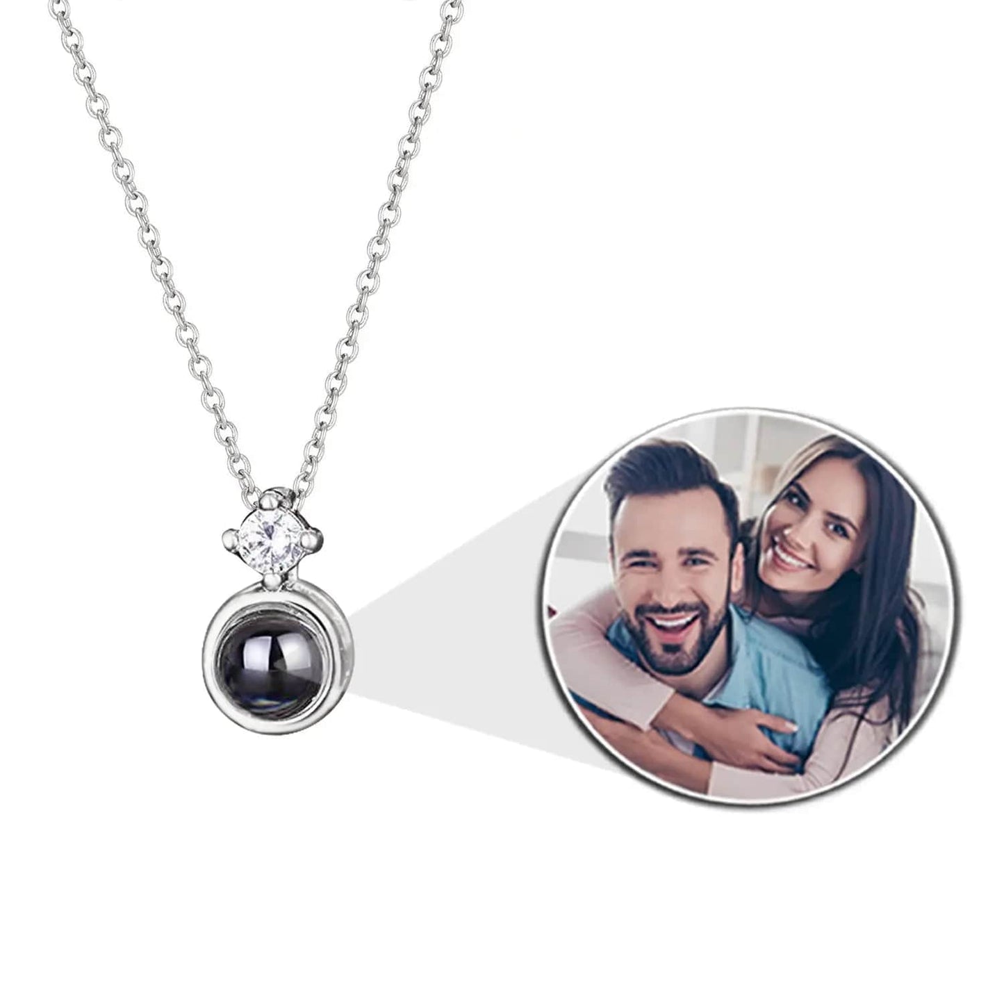 Custom Photo Projection Tiny Diamond Zircon Gem Necklace