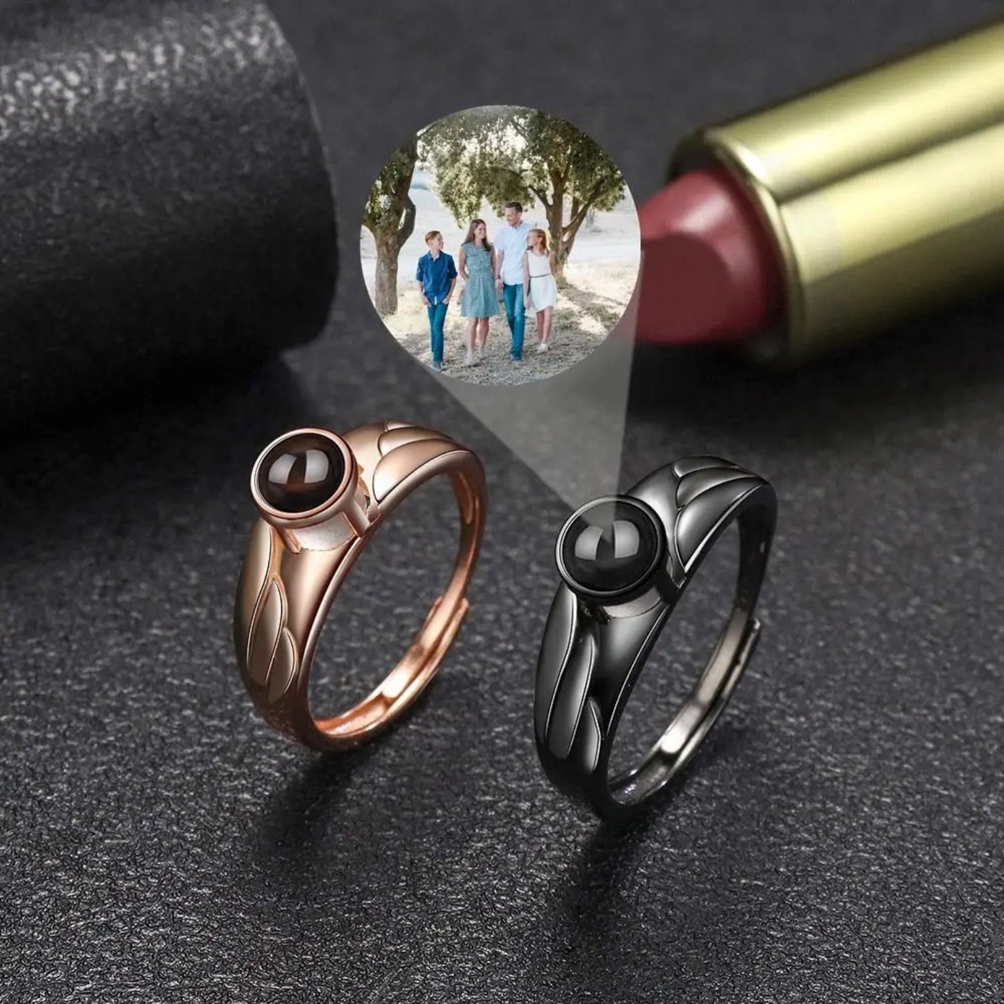 Custom Wings of Memory Hidden Photo Ring