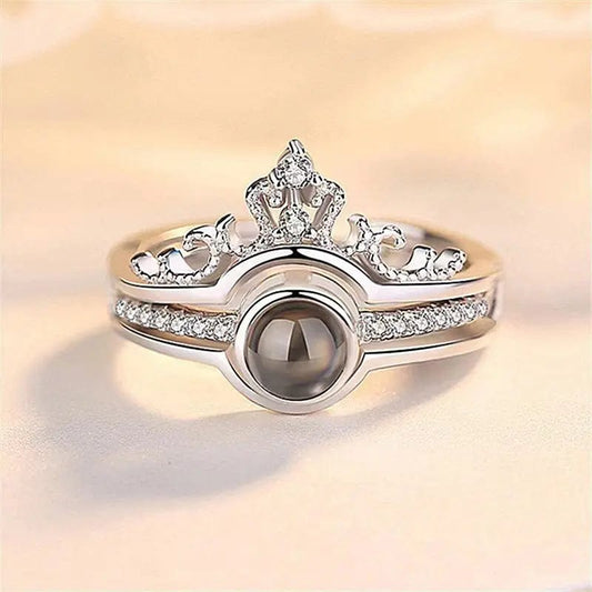 Custom Zircon Gem Crown Hidden Photo Ring