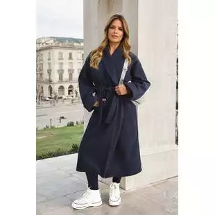 Waist Belt Longline Coat Jacket with Pocket