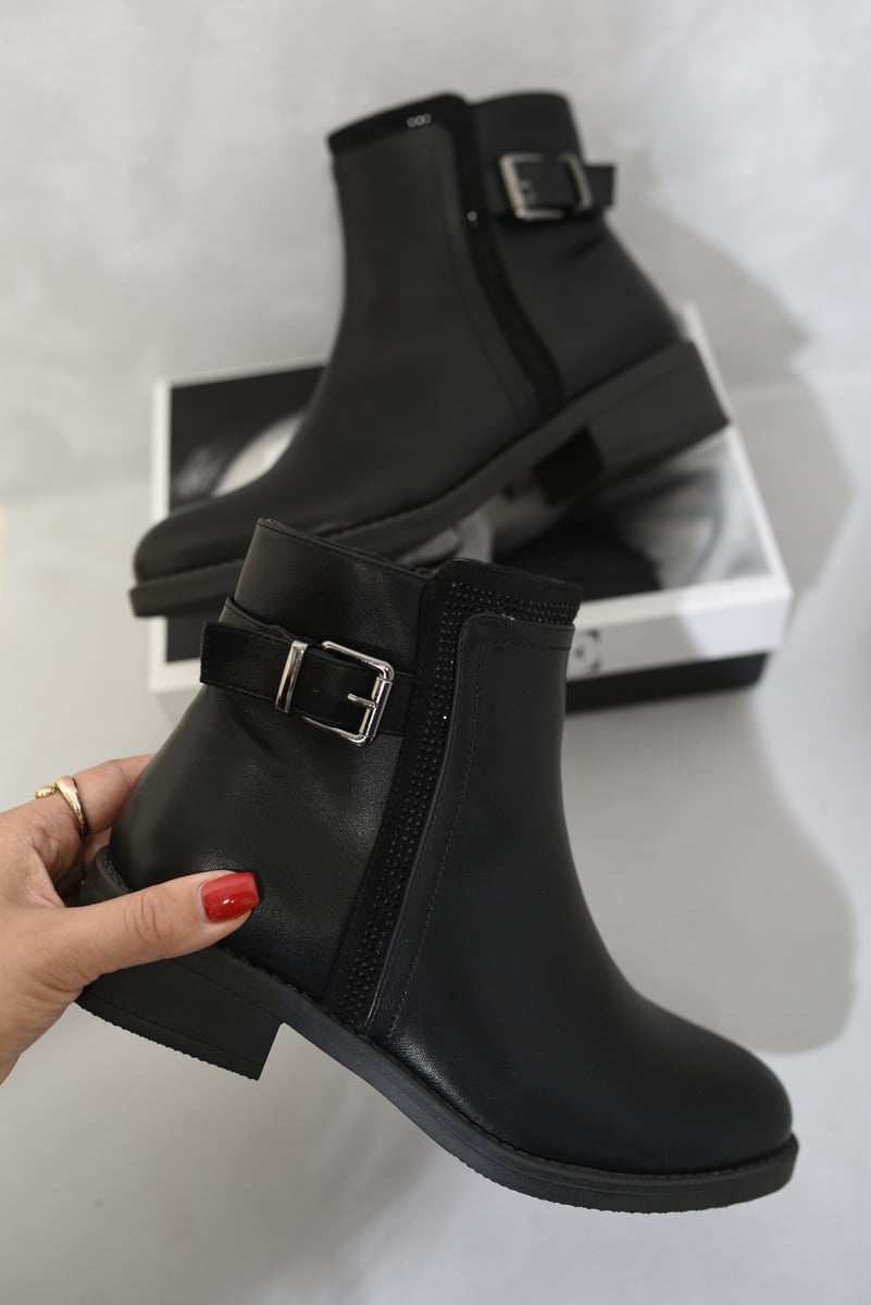 Round Toe Low Heel Ankle Buckle Boots-5