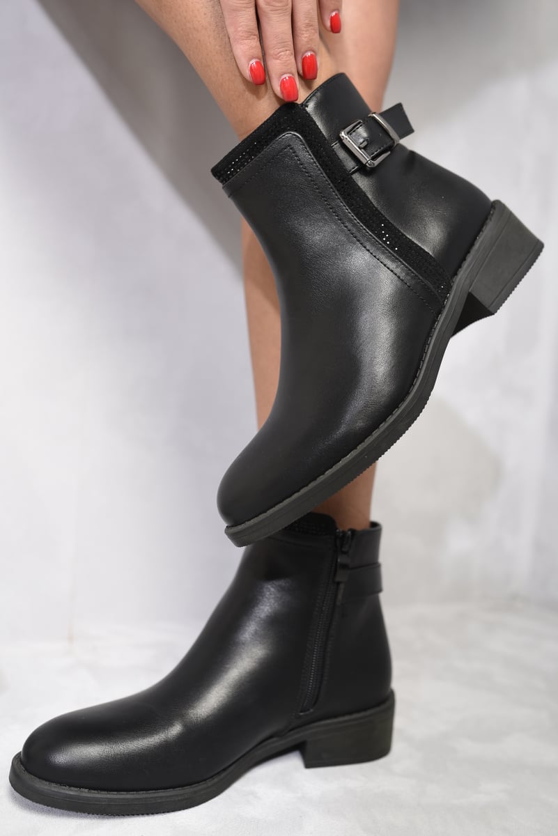 Round Toe Low Heel Ankle Buckle Boots-2