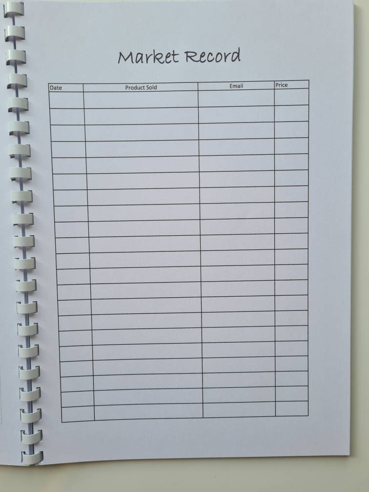 Personalised market record book, logo order book, small business tracker, custom order book, track your markets,