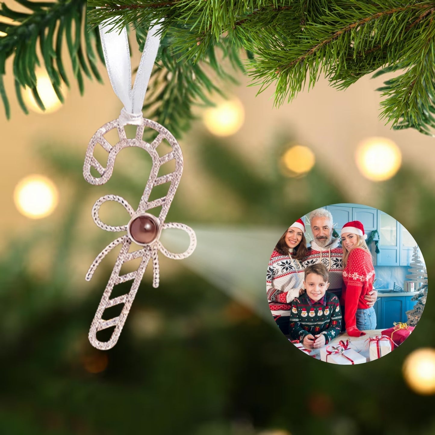 Personalized Christmas Candy Cane Photo Ornament