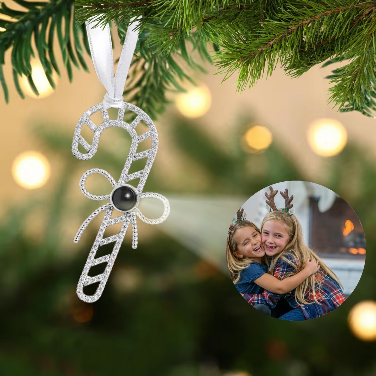 Personalized Christmas Candy Cane Photo Ornament