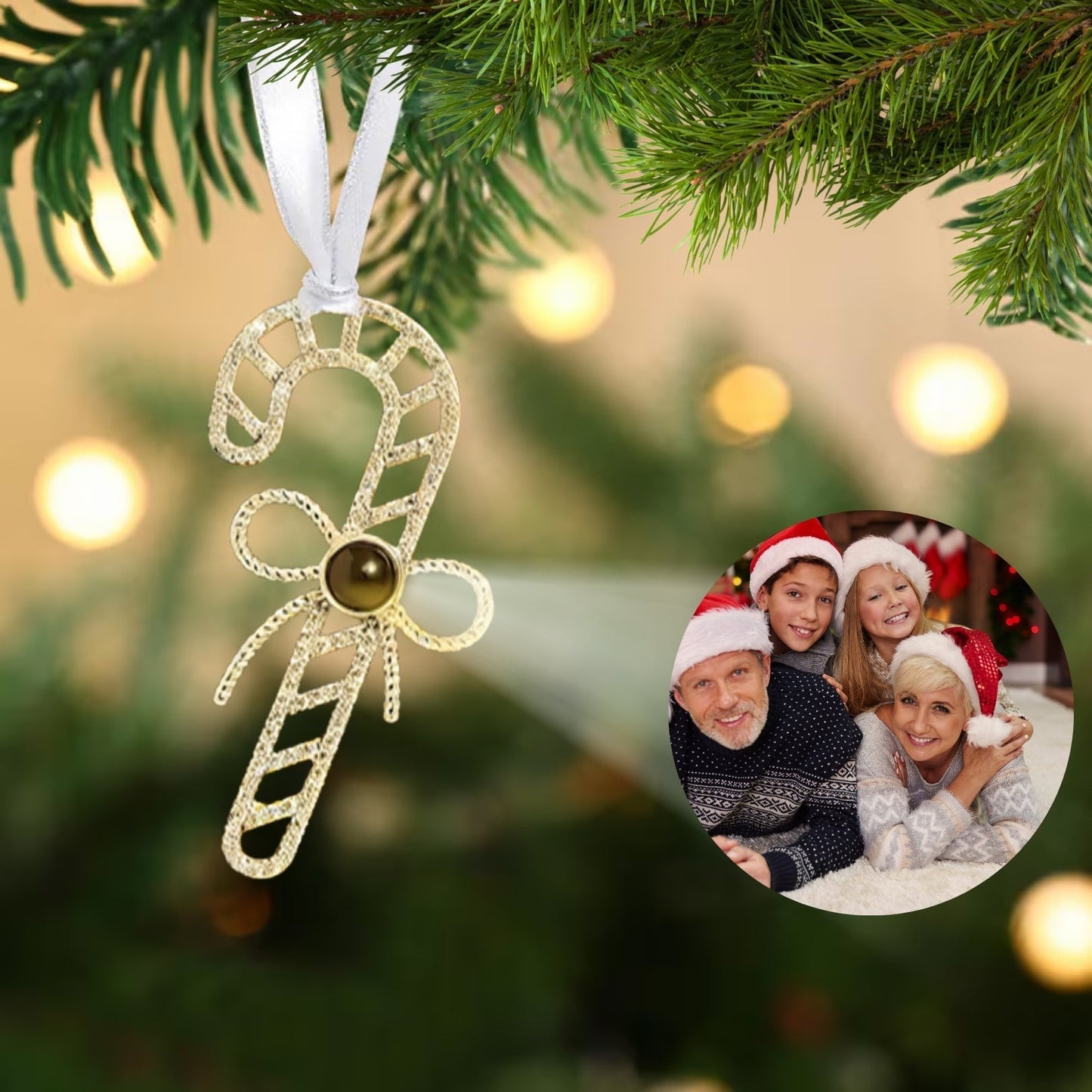 Personalized Christmas Candy Cane Photo Ornament