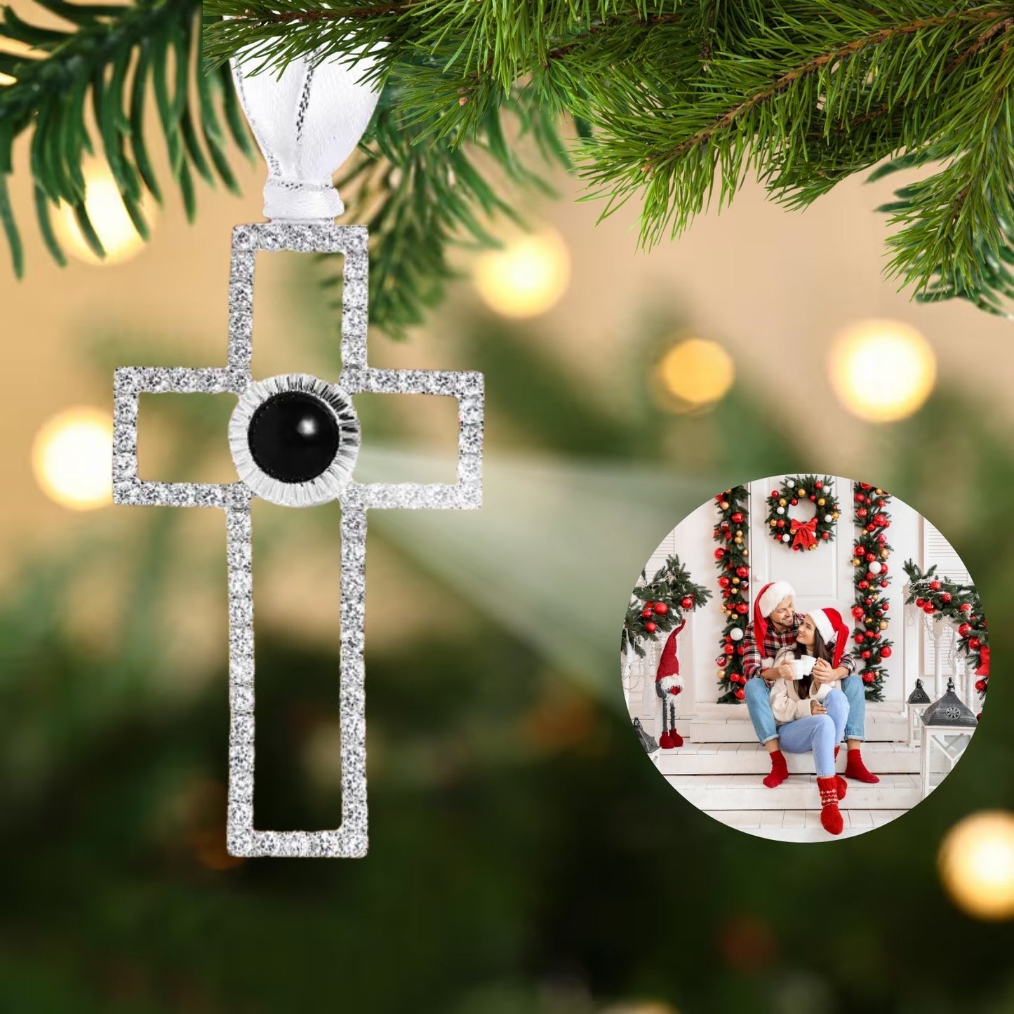 Personalized Christmas Cross Photo Ornament