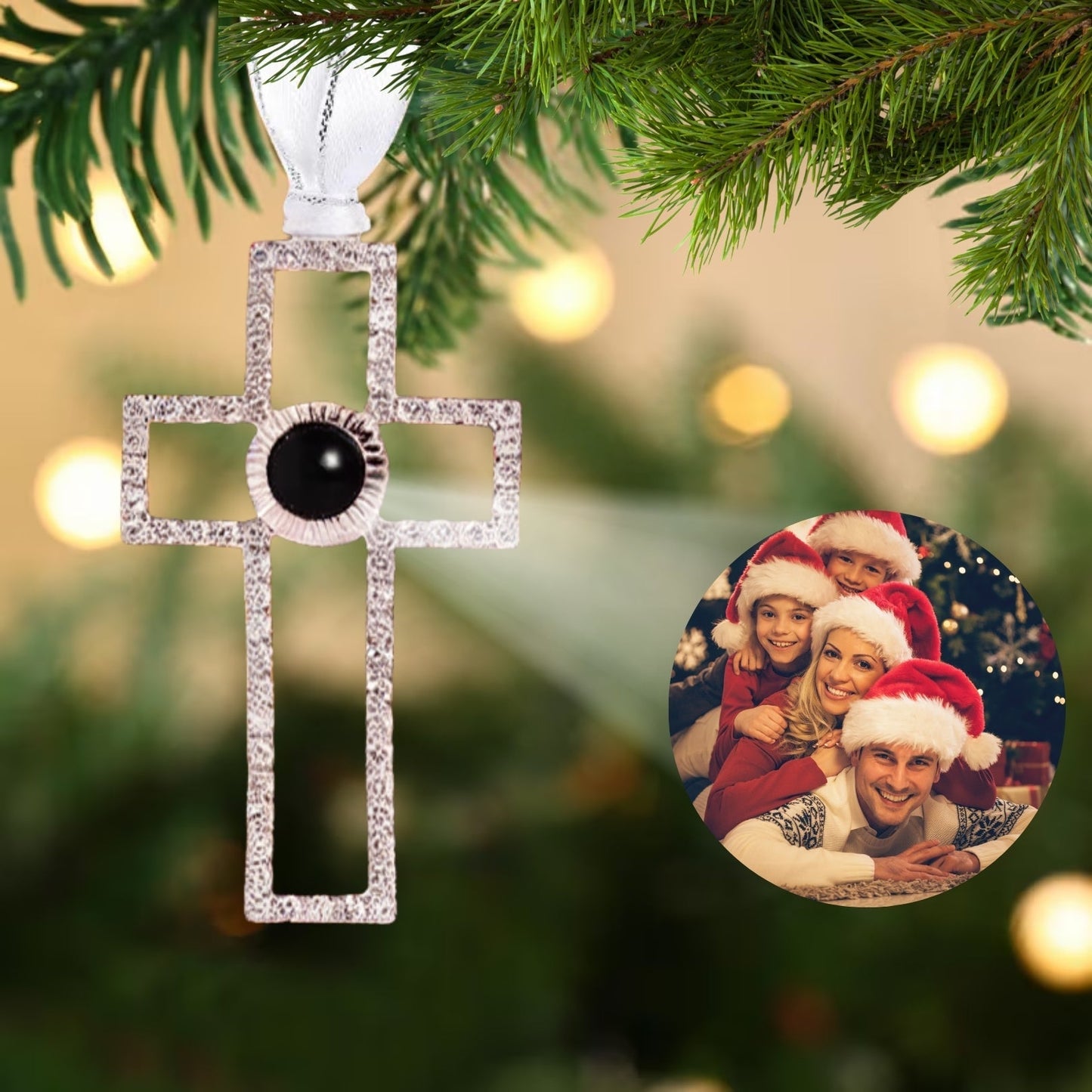 Personalized Christmas Cross Photo Ornament