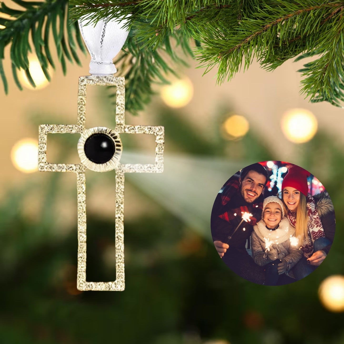 Personalized Christmas Cross Photo Ornament