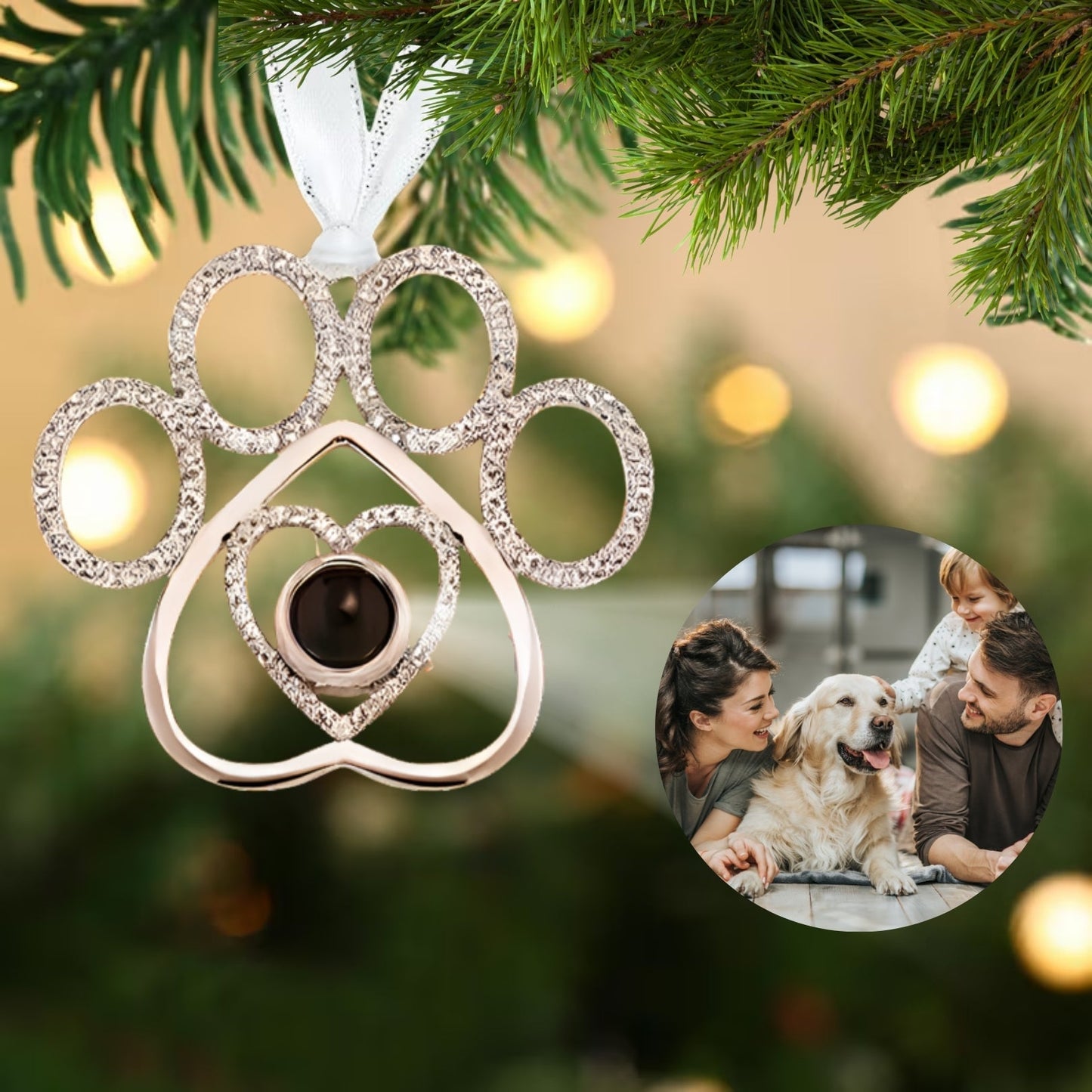 Personalized Christmas Dog Paws Photo Ornament