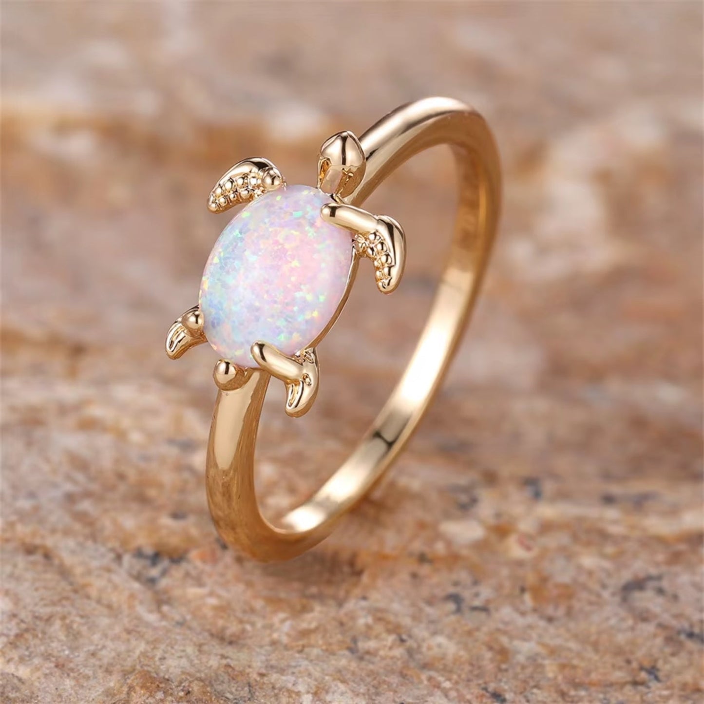 White Fire Opal Turtle Ring