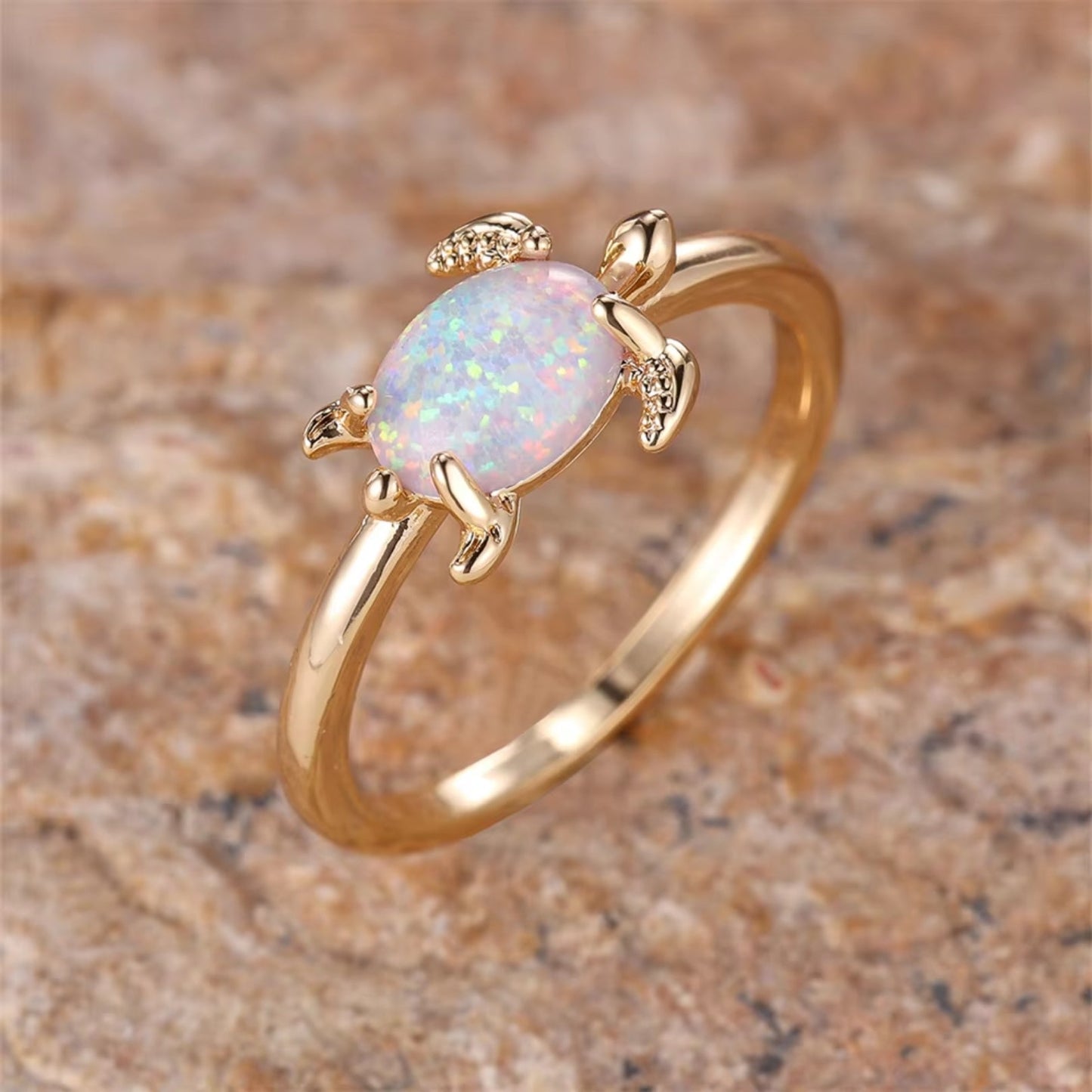 White Fire Opal Turtle Ring